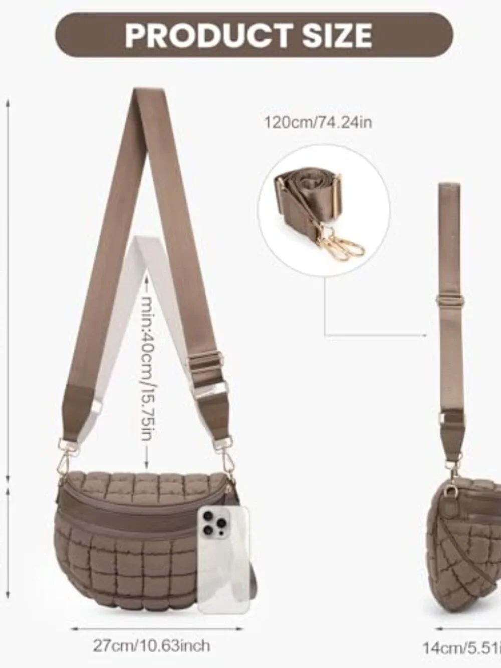 Quilted Crossbody Bag Puffer Fanny Pack Nylon Sling Purse Shoulder Bag